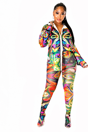Vibrant swirl print legging set